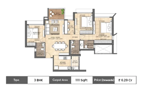 3 BHK-1111 SqFt